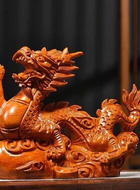 实木青龙摆件风水布局木质龙摆件绿色十二生肖龙木雕金龙木制神龙