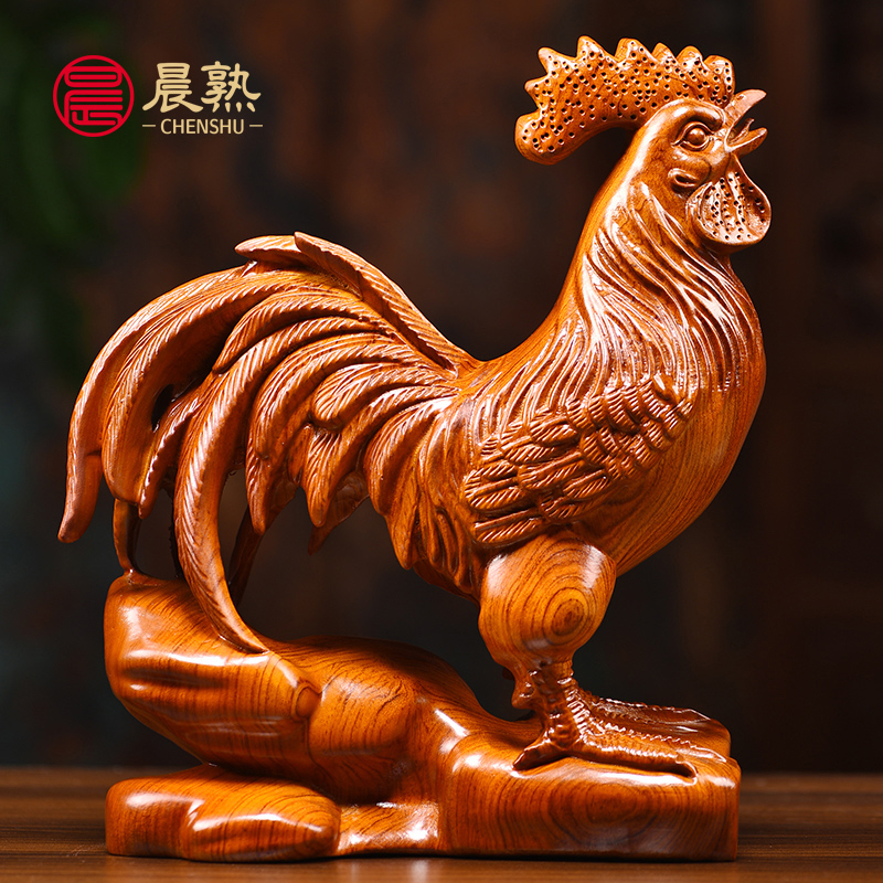 花梨木鸡摆件实木制十二生肖鸡木