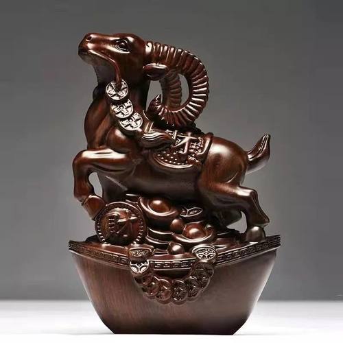 黑檀木雕山羊摆件十二生肖福财羊雕刻家居客厅装饰红木工艺品送礼