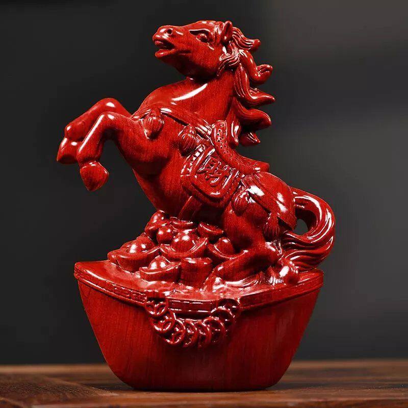 红花梨实木雕马摆件中式马到成功工艺品办公室桌装饰家居酒柜摆设