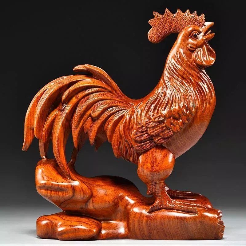 花梨木雕红鸡摆件十二生肖大公鸡家居客厅办公室装饰开业乔迁送礼