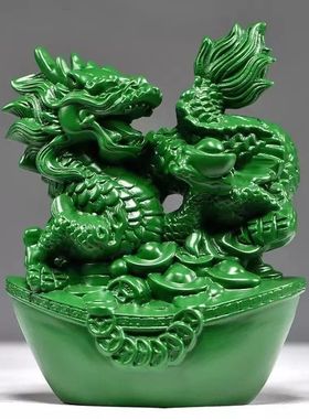 绿色木质龙摆件实木生肖龙动物客厅办公室家居装饰红木工艺品礼品