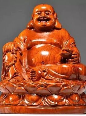 花梨木雕弥勒佛像摆件坐莲笑佛实木质雕刻家居客厅红木工艺礼品