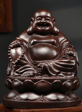 黑檀木雕弥勒佛摆件招财镇宅家居供奉生日祝寿送长辈礼品工艺品