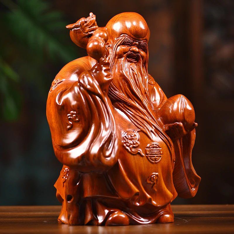 花梨木雕老寿星公摆件家居客厅装饰实木工艺品生日送礼物祝寿贺寿
