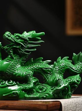 绿色木质龙摆件实木十二生肖龙摆设家居客厅办公室装饰工艺品送礼