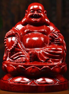 红花梨雕弥勒佛像摆件坐莲笑佛实木质雕刻家居客厅红木祝寿工艺品