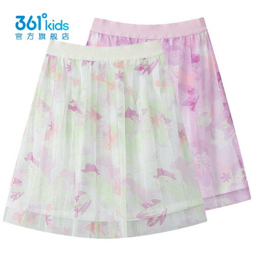 女童网纱百褶长裙速干新品2026夏秋印花运动半身裙K62622501