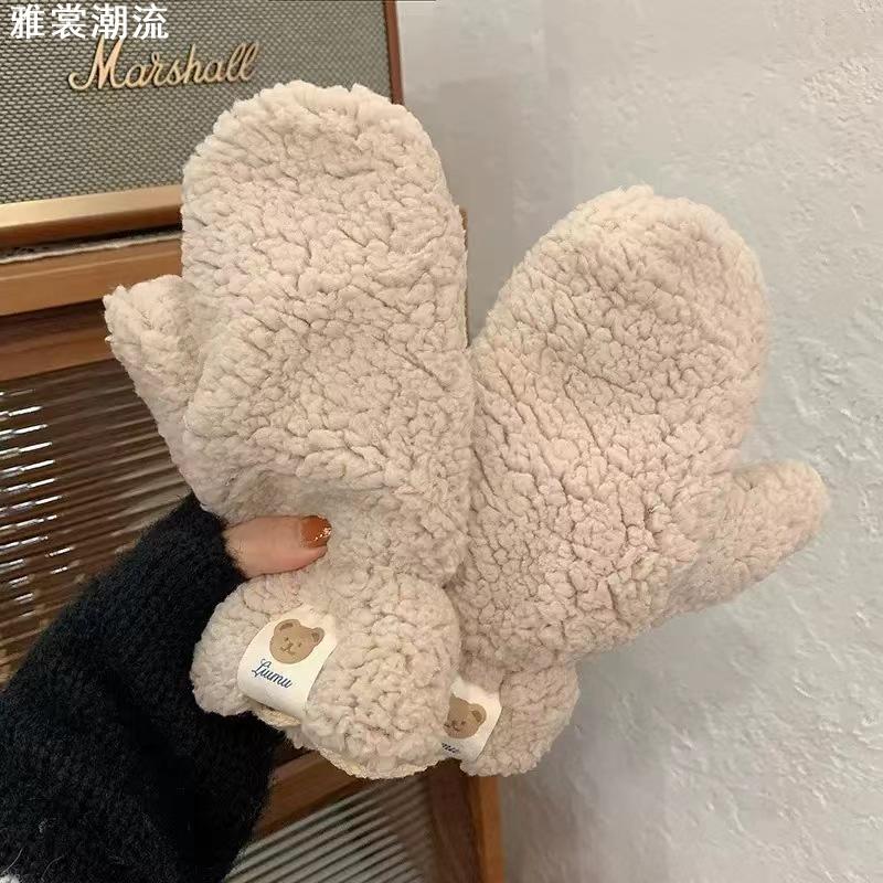 加厚毛绒绒挂脖保暖手套