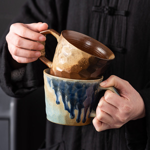 【宅寂风复古陶瓷杯】窑变釉渐变色日式做旧绑线马克杯咖啡杯水杯