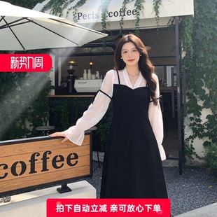 町家剪标大小姐连衣裙秋季新款假两件长裙气质时尚C5FAB3401