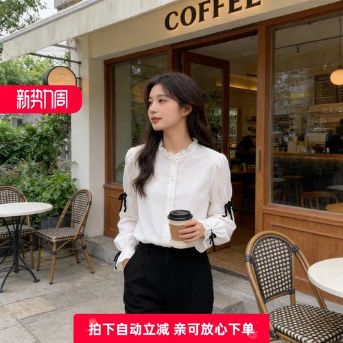 町家宽松甜美单排扣长袖聚酯纤维