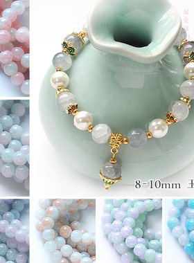 50/30颗8-10mm玉碎珠白玉爆花珠圆珠diy手链珠子项链散珠手工材料