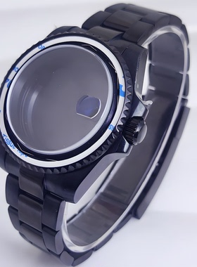 40MM精钢NH35黑色表壳表带套装蓝宝玻璃适合NH35/NH34机芯折叠扣