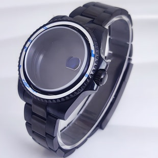 40MM精钢NH35黑色表壳表带套装蓝宝玻璃适合NH35/NH34机芯折叠扣