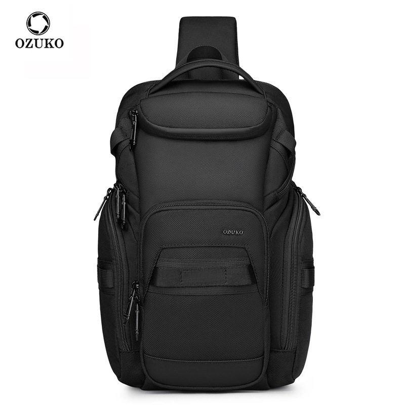 OZUKO男士胸包防水大容量多功能斜挎包潮牌便携轻便高级感单肩包