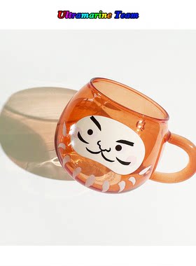 日本星巴克限定 达摩玻璃杯 透明色 橘色透明玻璃杯 296ml