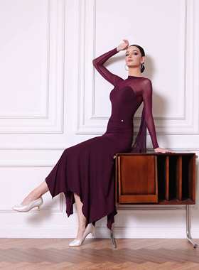 TID品牌摩登舞练功服秋冬新款高级华尔兹交谊舞大摆裙女国标舞裙