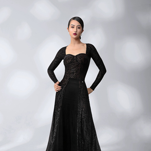 TID高端摩登舞服2023新款长袖上衣成人连体国标舞练功服高拉丁舞