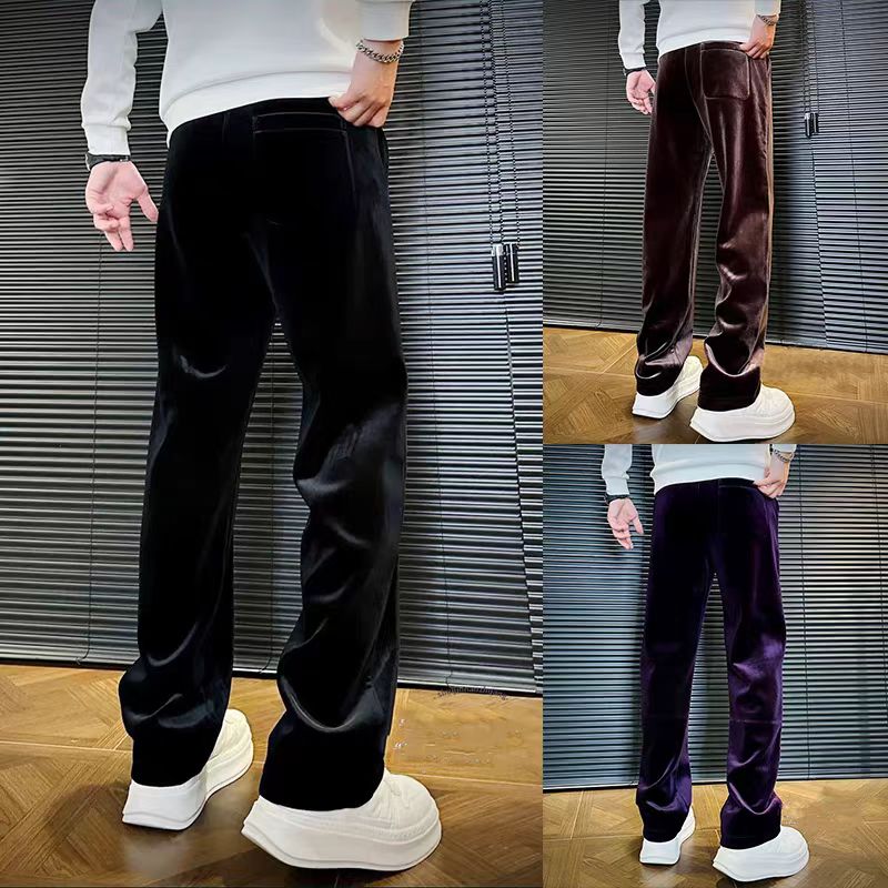 2025男士高档金丝绒直筒休闲裤男秋冬季百搭松紧腰垂感长裤高级感