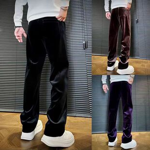 2025男士高档金丝绒直筒休闲裤男秋冬季百搭松紧腰垂感长裤高级感