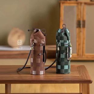 知舍编织格纹保温壶便携袋中式袋子复古风传家壶袋夹棉防震两色