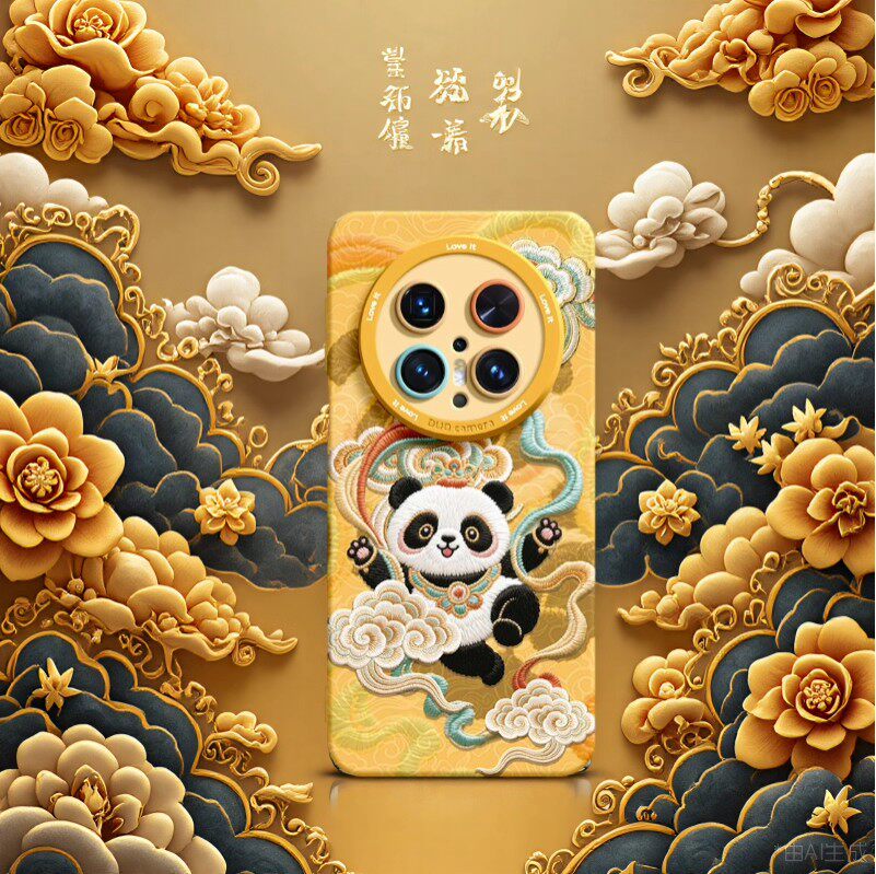 刺绣敦煌熊猫适用于华为mate70pro全新爆款70/60pro+镜头全包40/50可爱50/40E自带可伸缩腕带60/70防摔手机壳