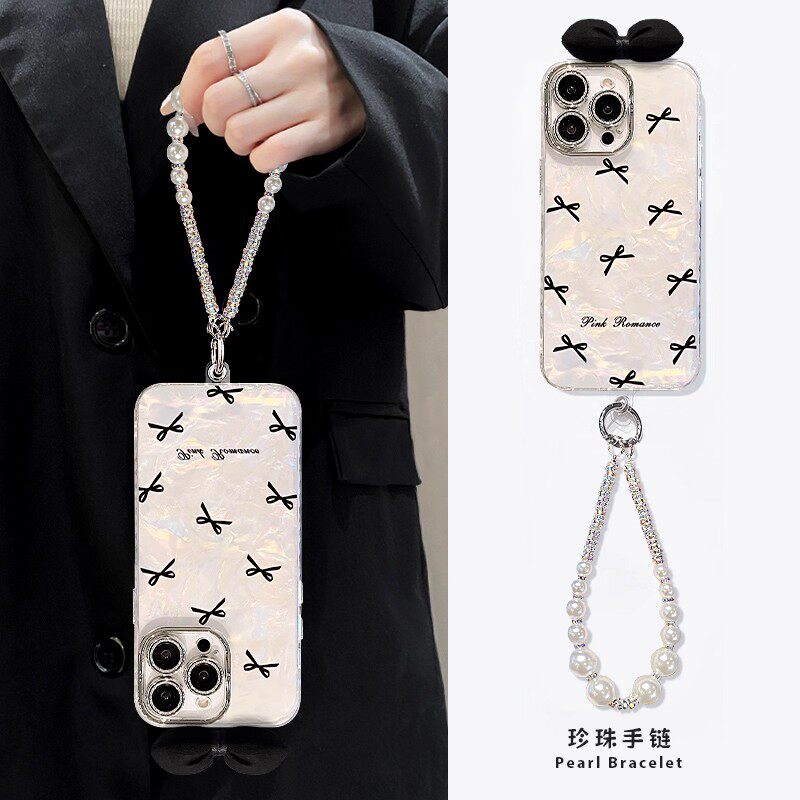 韩系黑色蝴蝶结17Air适用于苹果17锡纸16promax彩绘满屏iPhone15/14plus自带镜头膜13pro隐形支架12手机壳