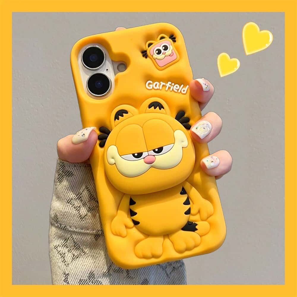 创意立体卡通加菲猫适用于iPhone17Air带可伸缩一体支架苹果16/17/15promax大孔设计1413pro硅胶防摔12手机壳