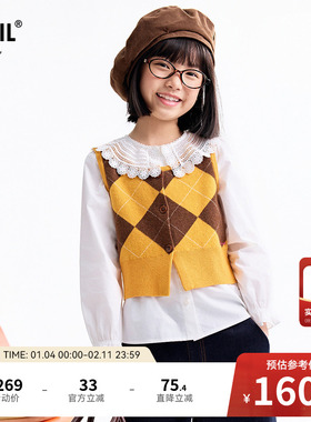 【商场同款】安奈儿童装女童毛衣针织背心秋新款保暖AG532001