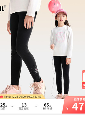 安奈儿童装女童针织打底裤2025秋新款弹力贴身黑色保暖内搭甜美