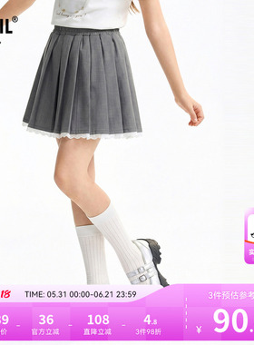 安奈儿童装女童短裙2026夏新款轻运动风甜美灰色时尚内衬百褶裙子