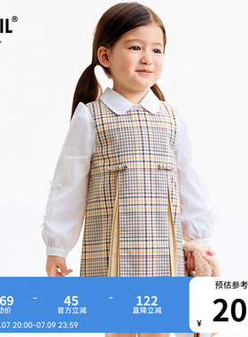 【商场同款】安奈儿童装女童无袖连衣裙秋新款格子裙XG533198