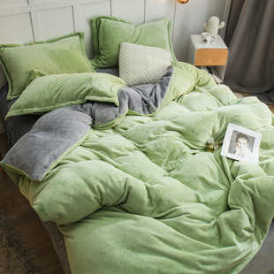 珊瑚绒四件套双面法兰绒冬季保暖床单毛绒被套学生宿舍床上三件套