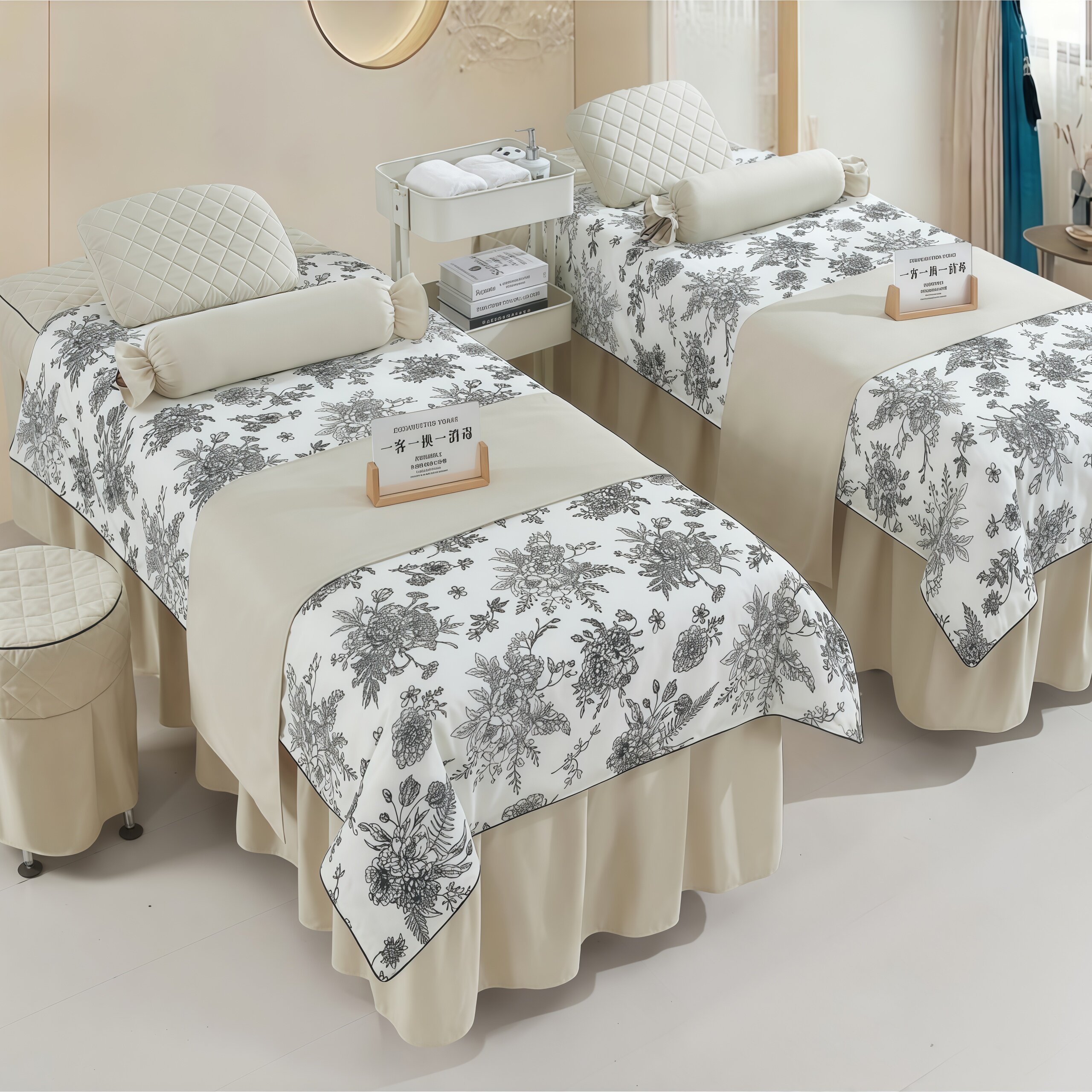 高档美容床罩四件套美容院简约欧式网红按摩轻奢全纯棉麻理疗床套