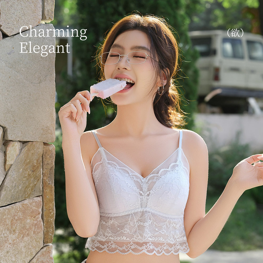 可外穿吊带背心带胸垫女夏季薄款显小内搭法式蕾丝美背一体式文胸
