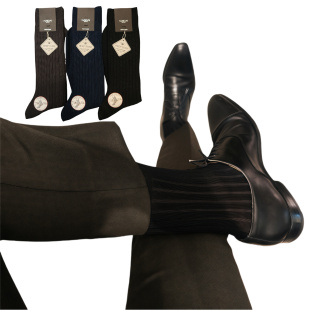 DEEPTONE日本产进口条纹丝光棉中筒男士正装商务绅士袜