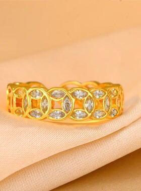 合金戒指 招财金色铜钱戒指小众复古日韩风手饰时尚轻奢百搭经典