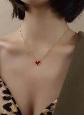 合金项链 2025新款复古红色爱心女款锁骨链首饰简约大气百搭项链