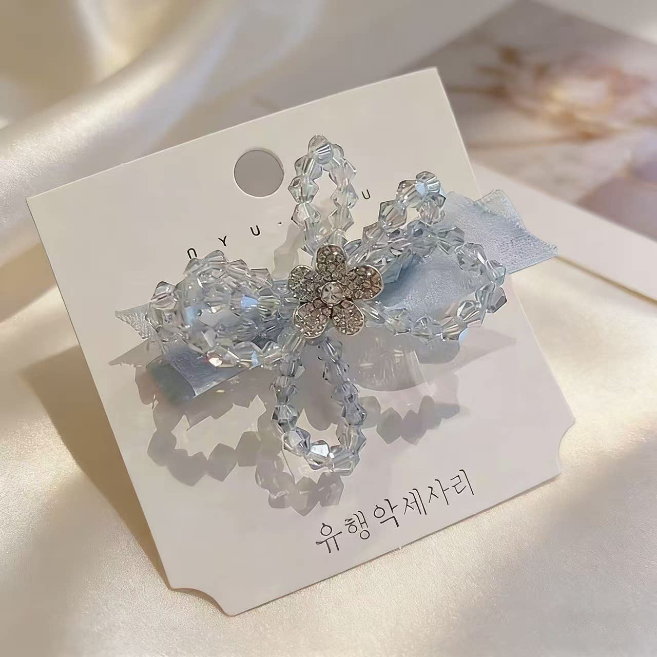 水晶蝴蝶结发夹轻奢手工串珠鸭嘴夹碎发整理神器侧边夹刘海夹女