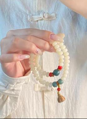 非金属亚克力手链 时尚奶油白菩提双圈莲蓬手链大气时尚气质复古