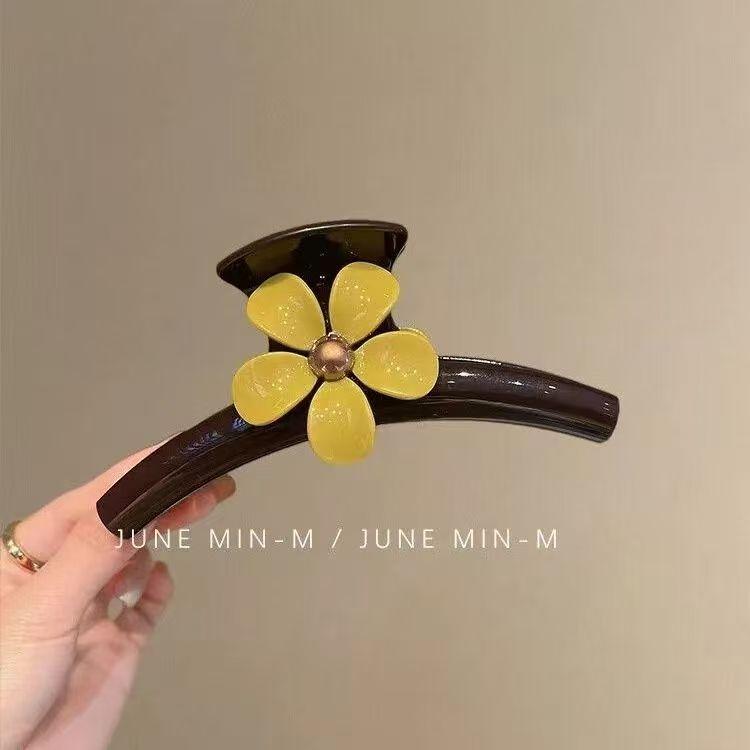 莱蒙庄园~法式黄色花朵鲨鱼夹高马尾抓夹大号发量大中号马尾夹