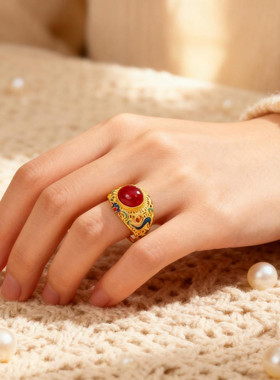 合金戒指 气质轻奢敦煌九色鹿戒指高级百搭金色戒指花丝镶嵌