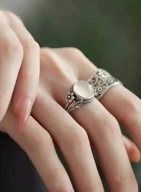 合金戒指 手工复古戒指国潮个性新中式食指戒时尚花朵开口素款