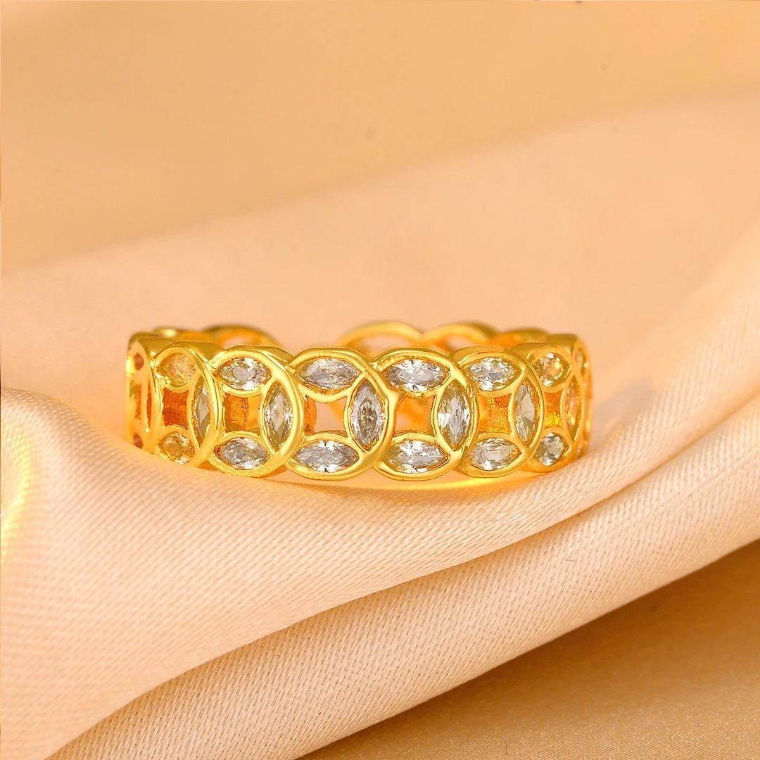 新中式满钻钱多多戒指女款轻奢高级感小众铜钱招财指环