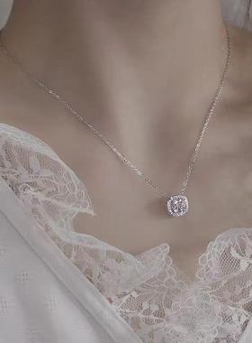 合金项链 精美小巧几何方糖项链时尚复古简约百搭小众锁骨链轻奢