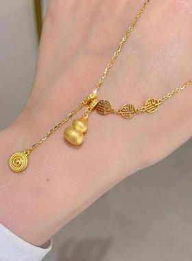 合金项链 新中式流苏福字葫芦项链百搭精致小锁骨链国风复古时尚