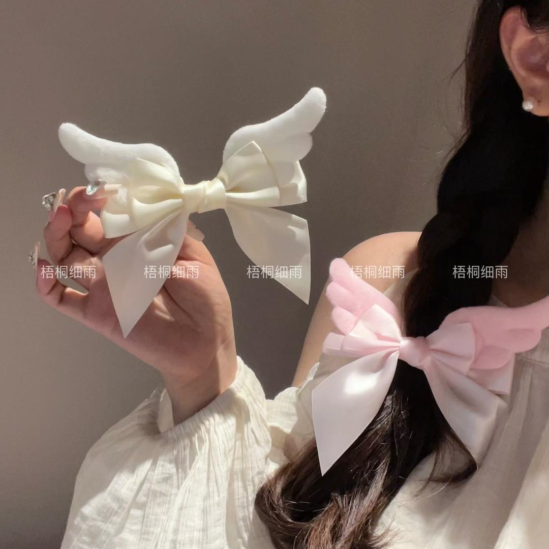 日系可爱毛绒翅膀蝴蝶结发夹洛丽塔发饰甜美软妹后脑勺顶夹发饰