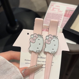 可爱HelloKitty韩版发夹甜美少女心长款闪粉tk猫咪学生