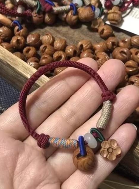 非金属布艺手链 时尚复古民族风原创国潮风桃核手链桃木梅花编绳